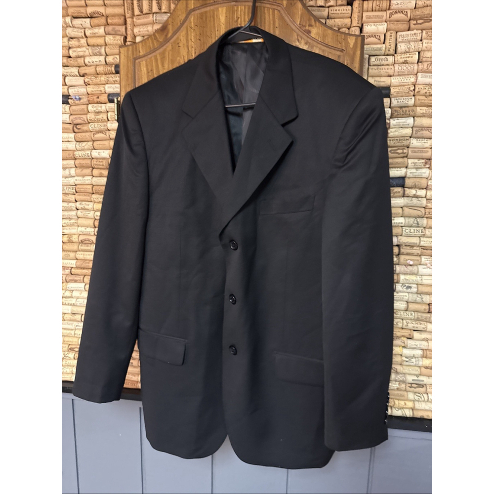 Richard Harris Sport Jacket Black Wool Blend 2- Button Flap Pockets Lined Sz 42R - Picture 2 of 6